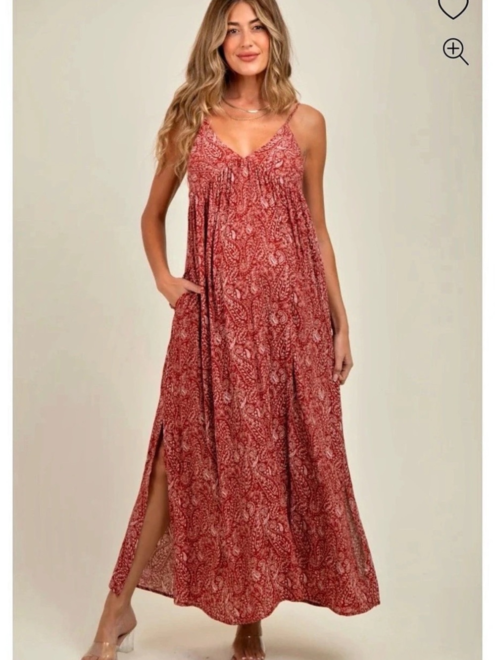Pink Blush Paisley Maternity Maxi Dress in Dusty Rose and Burgundy Red